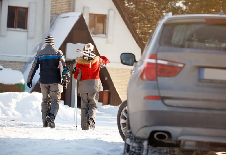 Carrying skis from the car