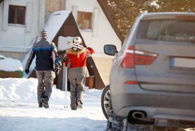 Carrying skis from the car
