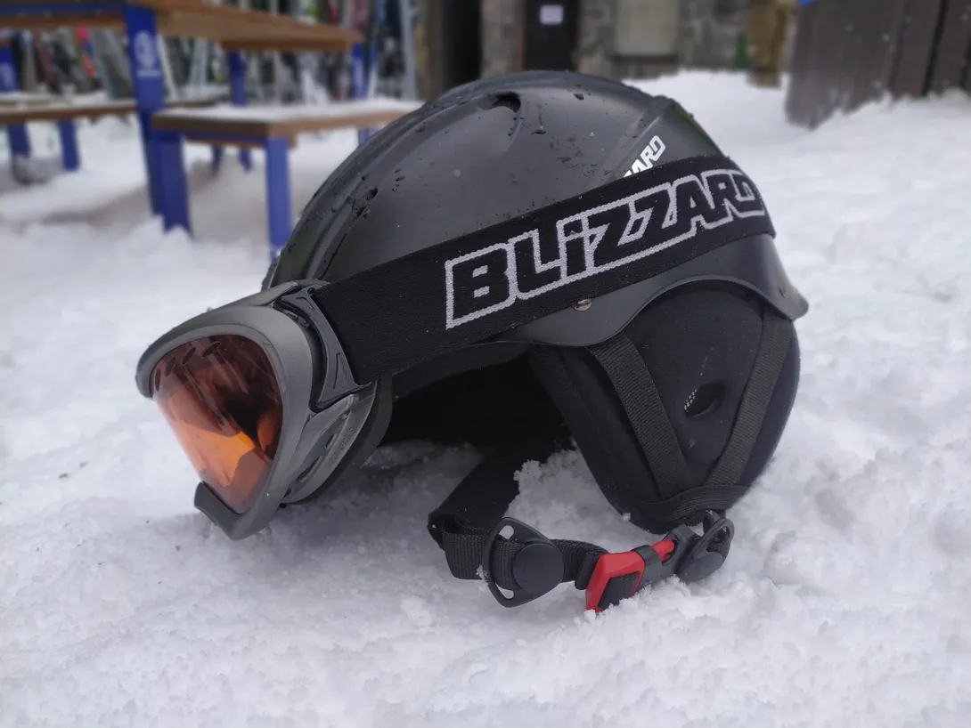 Ski helmet in the snow
