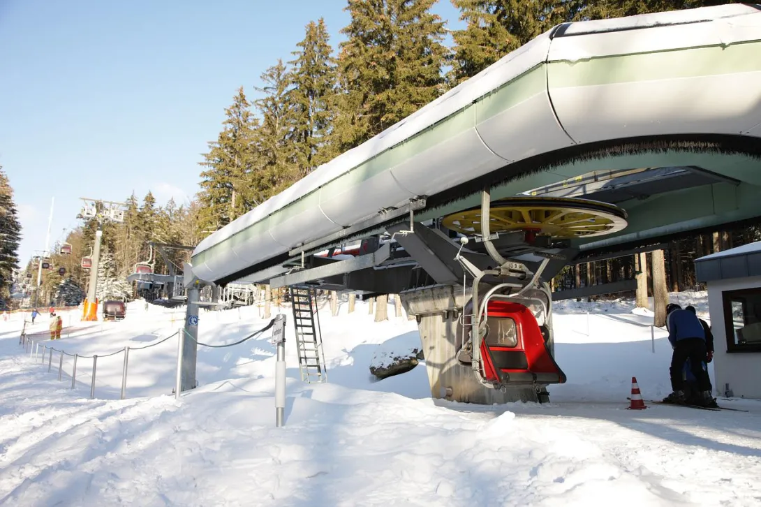 Getting on ski lift