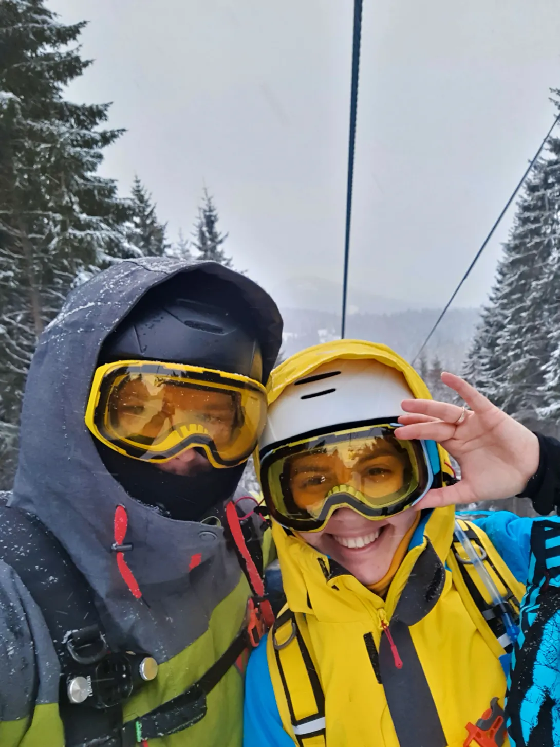Couple wearing goggles