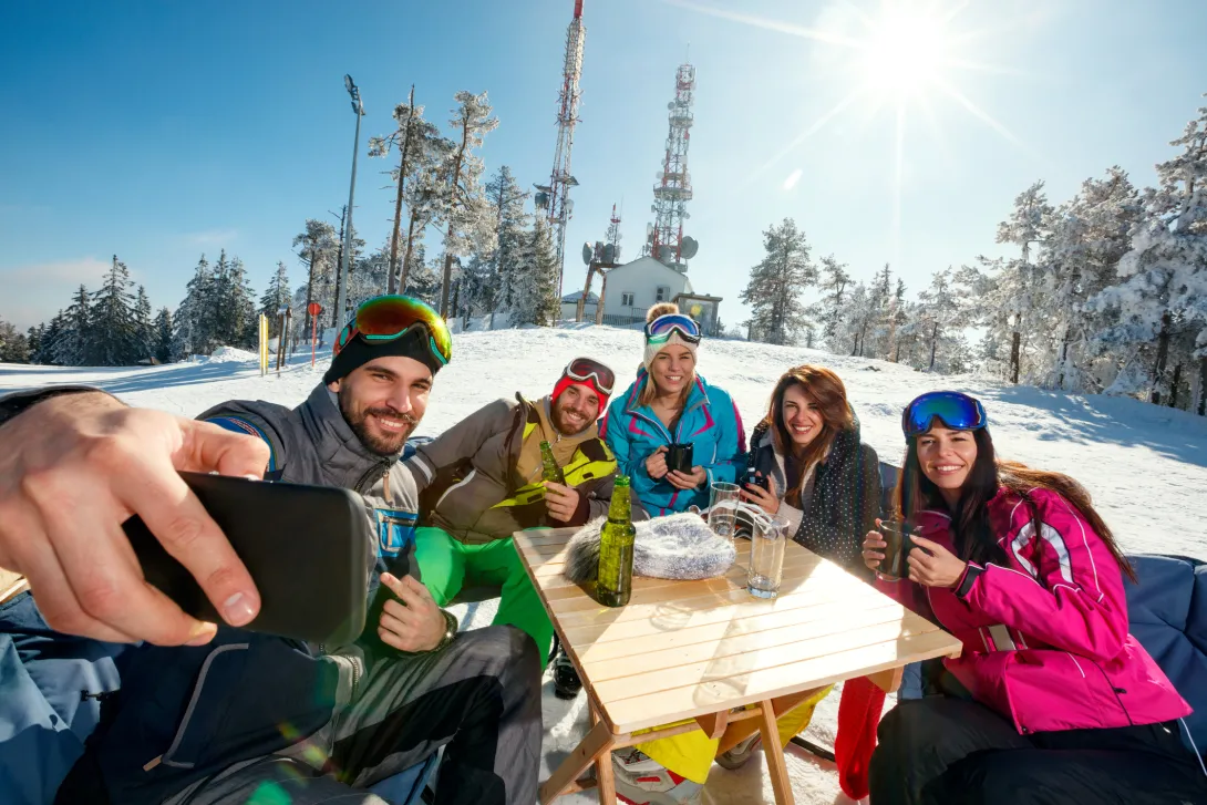 Friends skiing