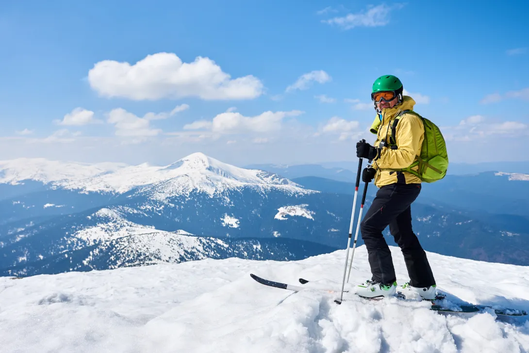 Skier with backpack