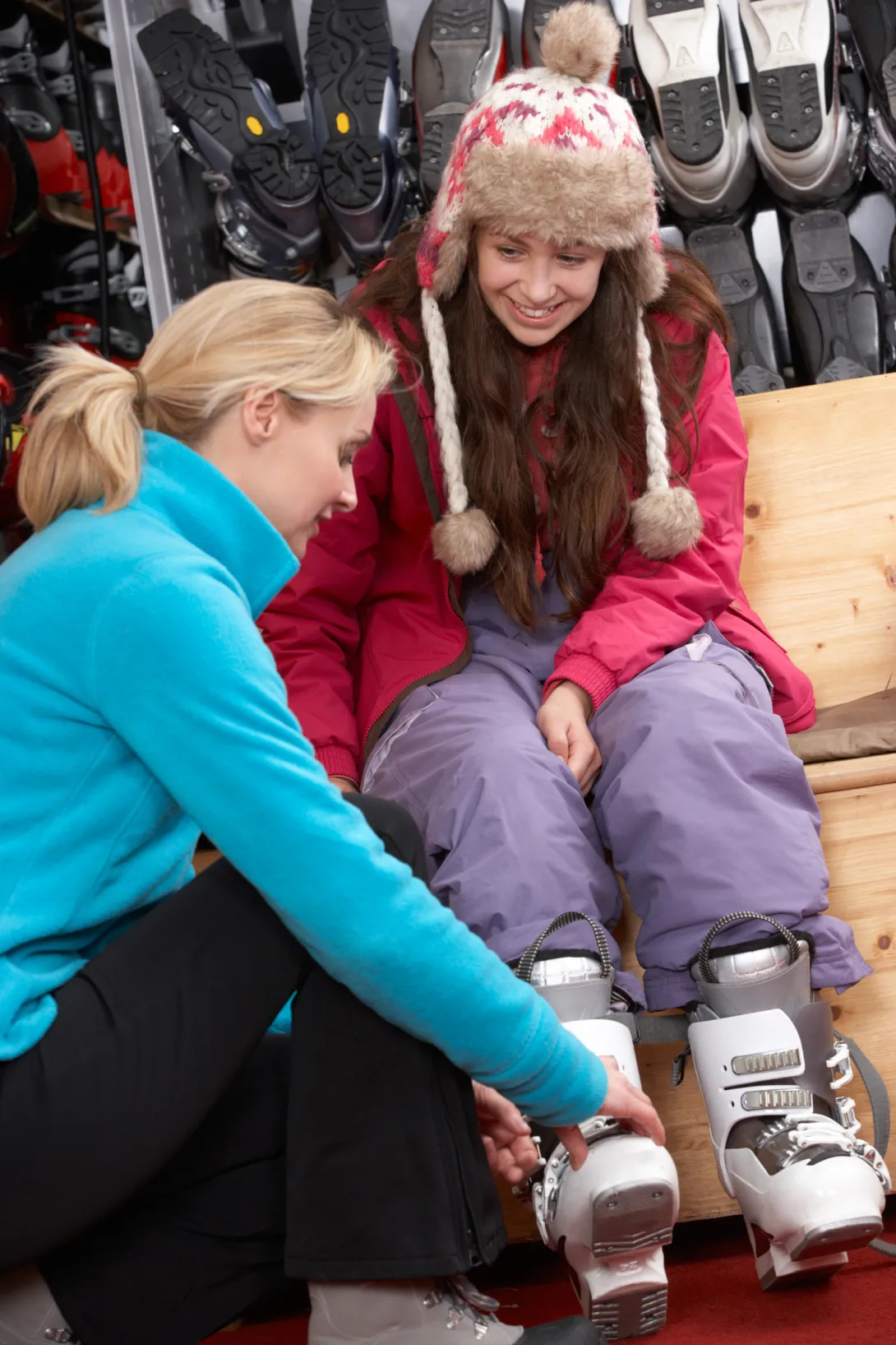 Trying on a ski boot