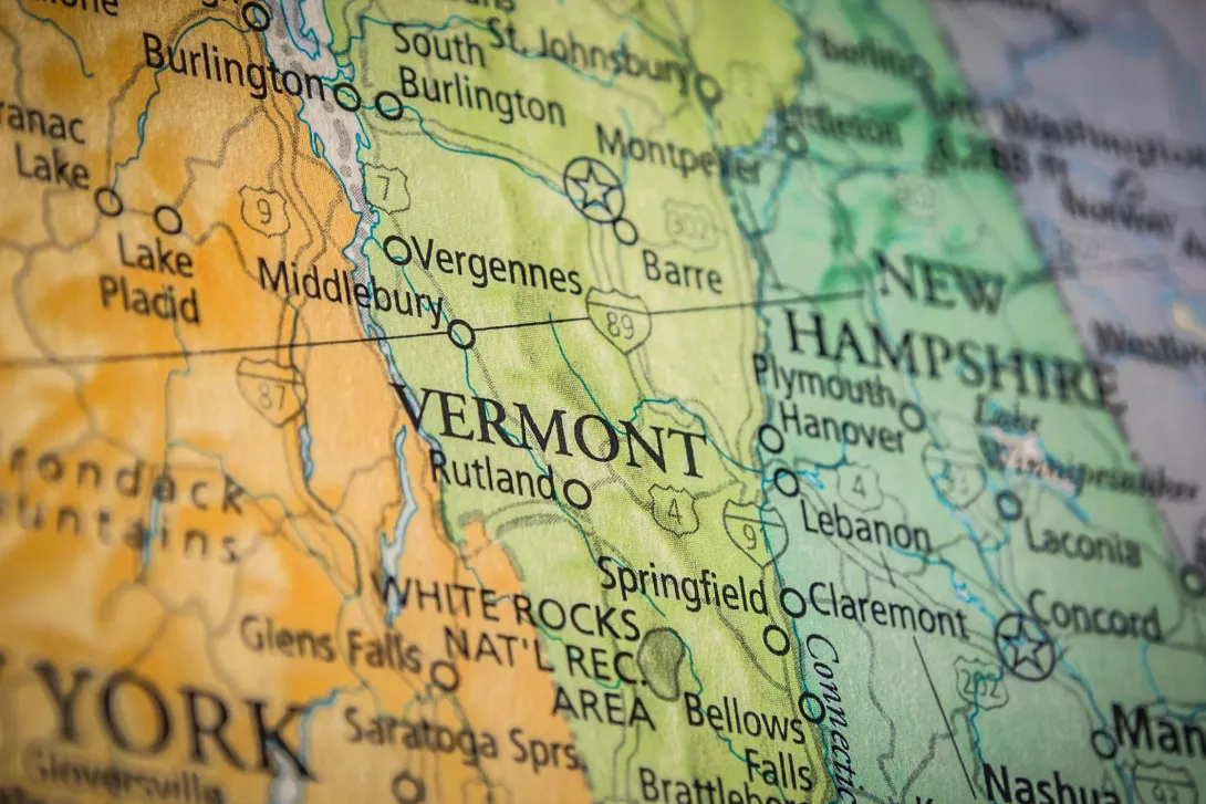 Vermont and New Hampshire on a map