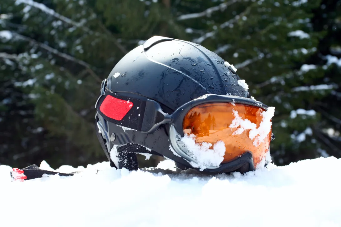 Ski helmet in the snow