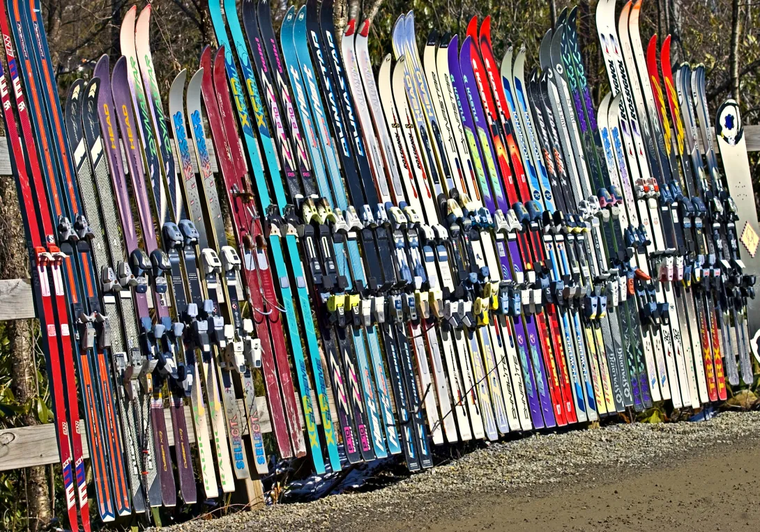 Skis on a rack