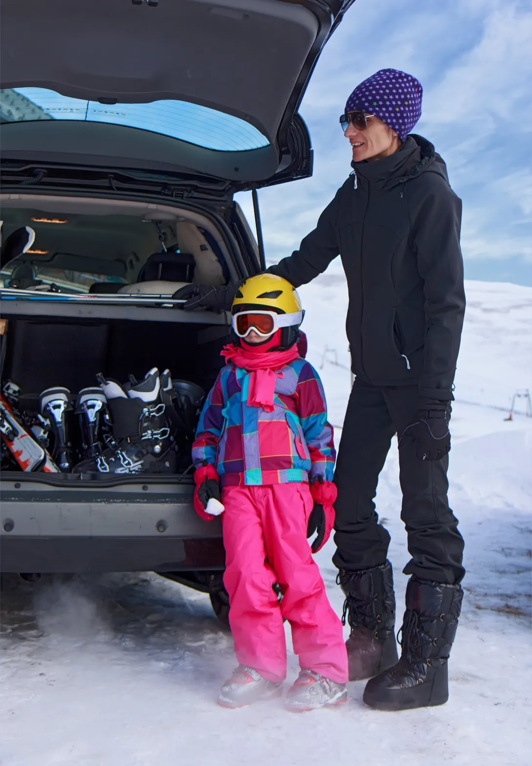 Ski equipment loaded in car