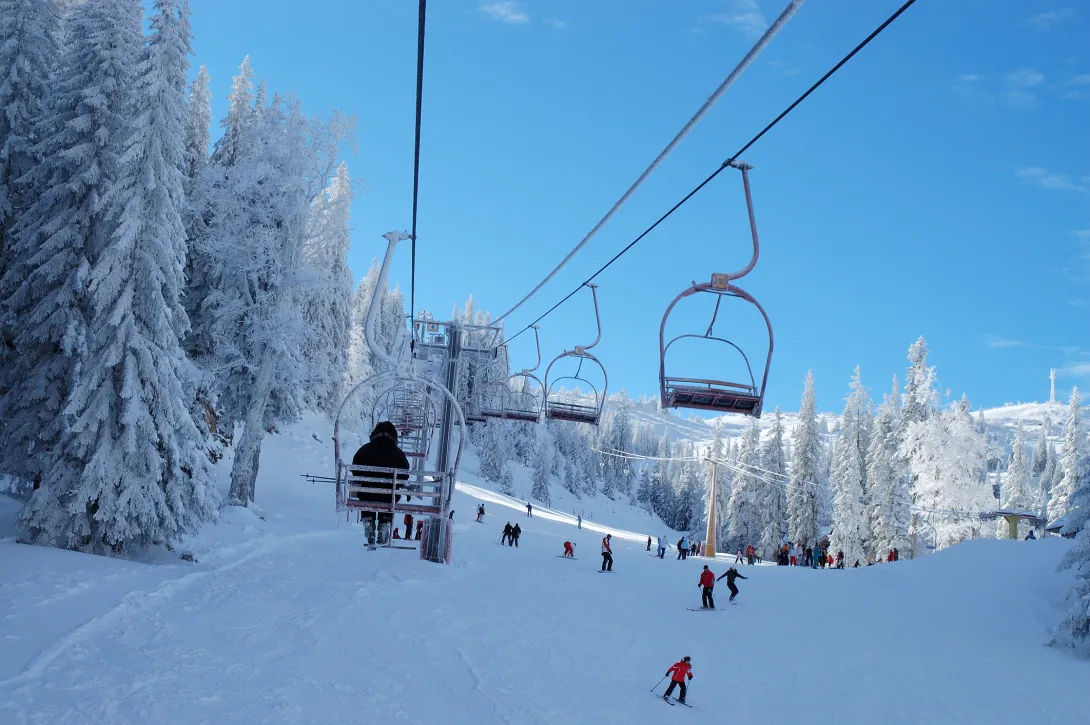 On the chair lift in the morning