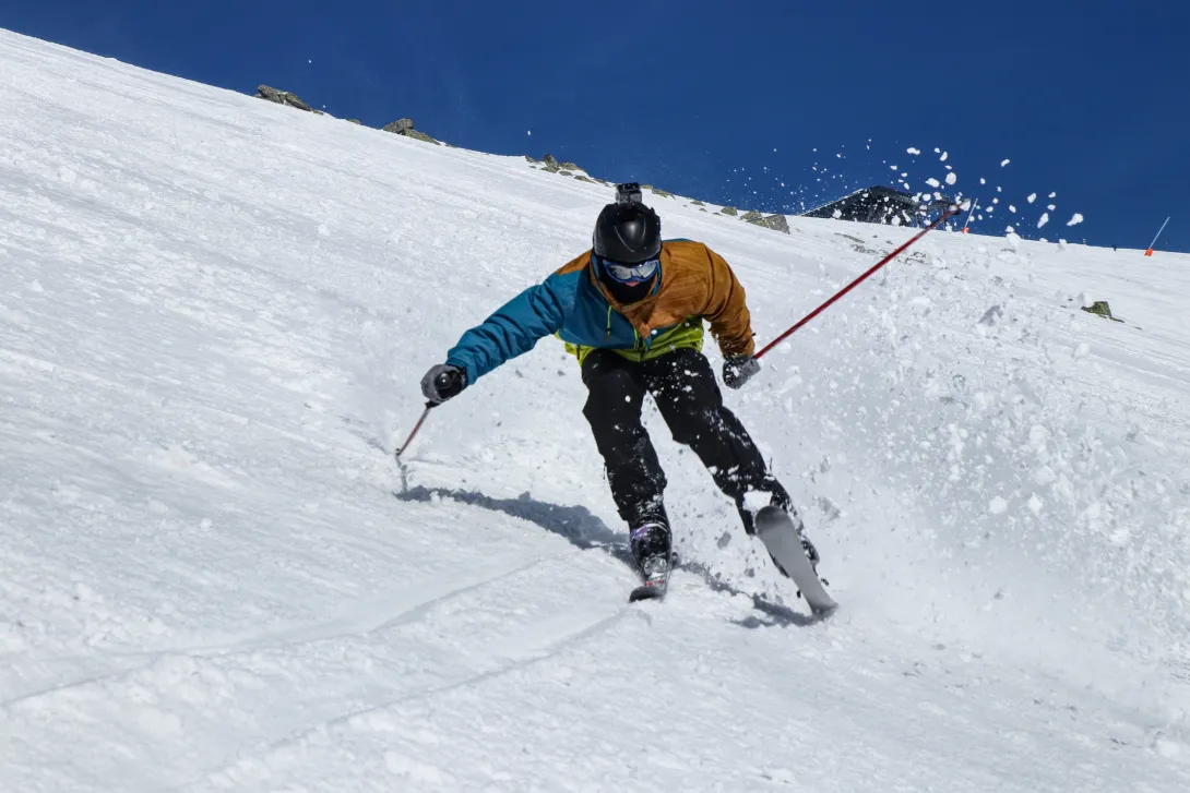 Skier about to fall down