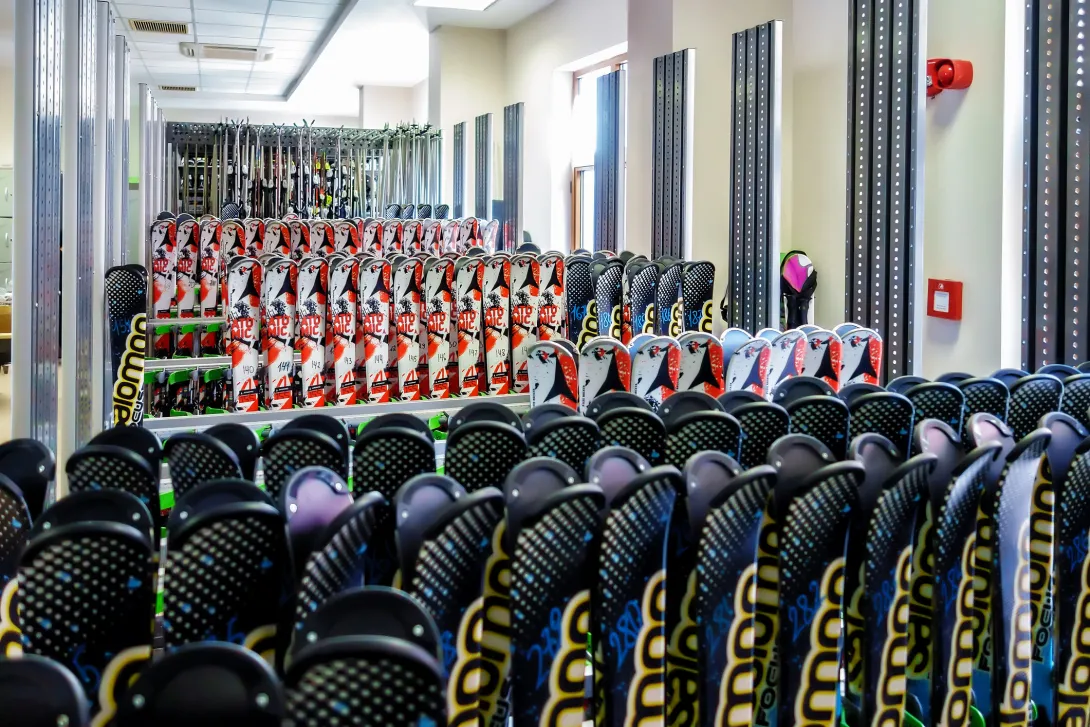 Skis at rental shop