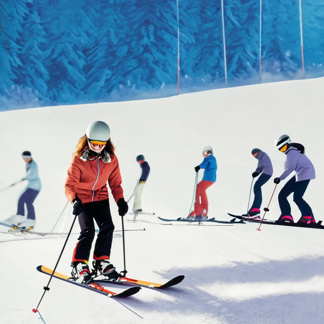 Woman in ski group