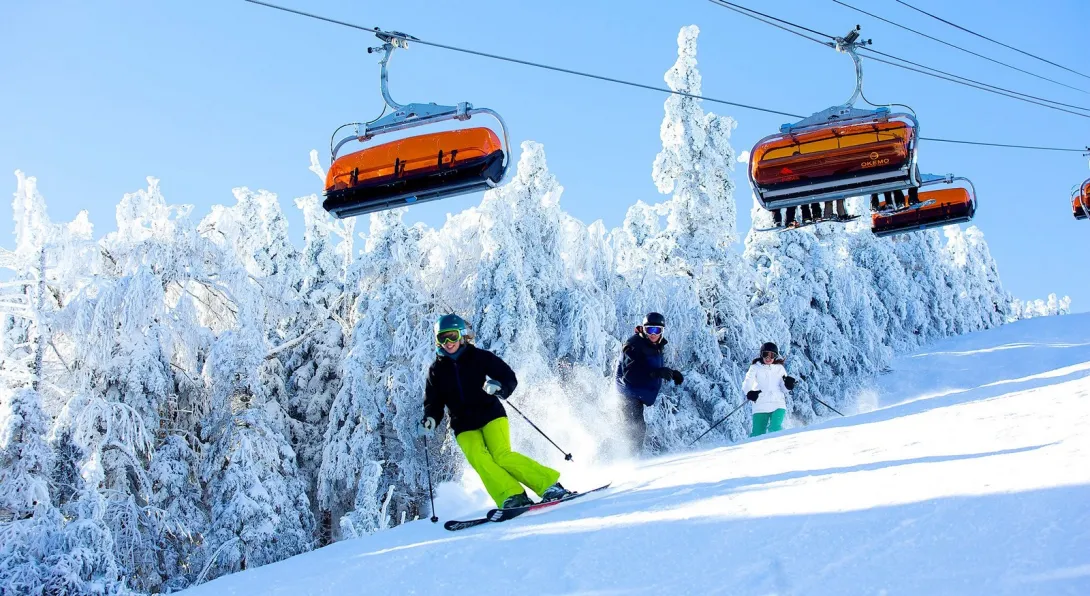 Ski lift with skier below