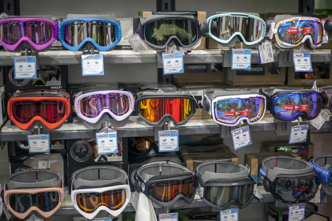 Ski goggles in a store