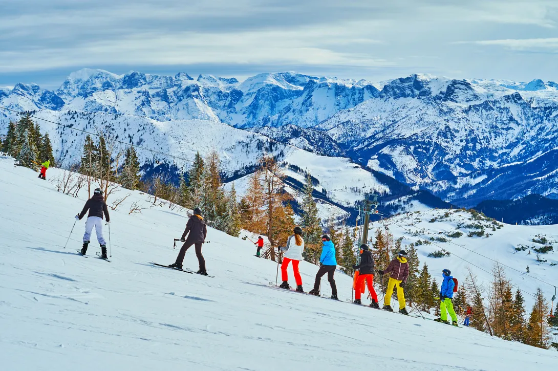 Ski school on mountain